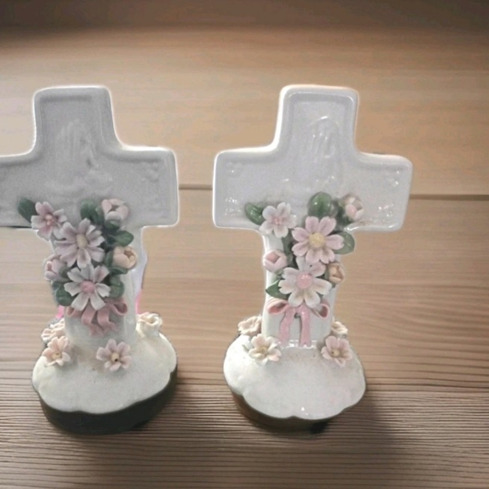 Vintage White Porcelain Cross with Praying Hands